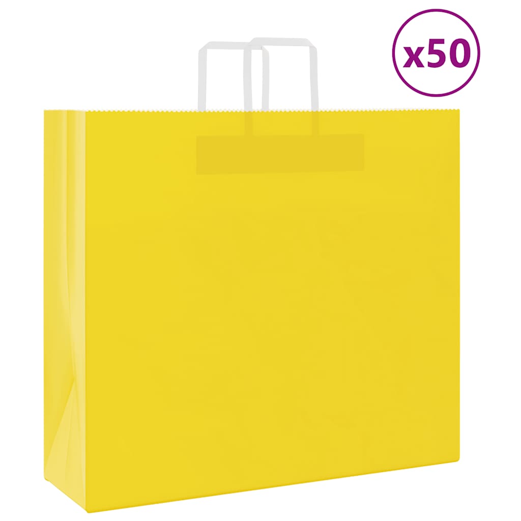 Sacchetti di Carta Kraft 50 pz con Manici Gialli 54x15x49 cm