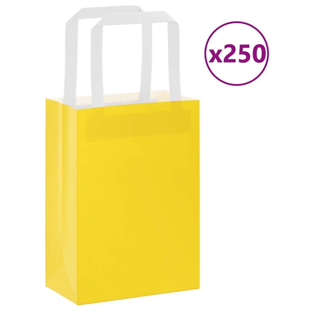 Sacchetti di Carta Kraft 250 pz con Manici Gialli 15x8x21 cm