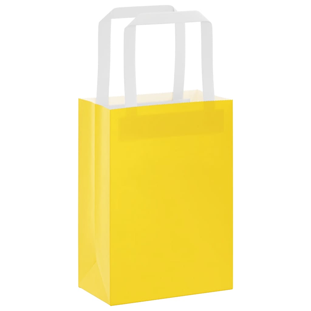Sacchetti di Carta Kraft 250 pz con Manici Gialli 15x8x21 cm