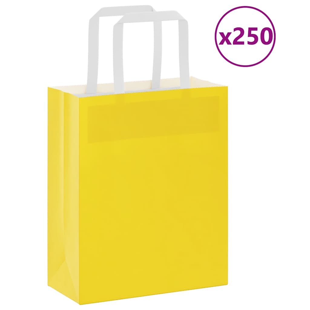 Sacchetti di Carta Kraft 250 pz con Manici Gialli 18x8x22 cm