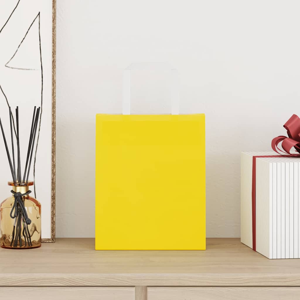 Sacchetti di Carta Kraft 250 pz con Manici Gialli 18x8x22 cm