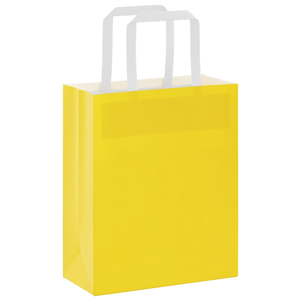 Sacchetti di Carta Kraft 250 pz con Manici Gialli 18x8x22 cm