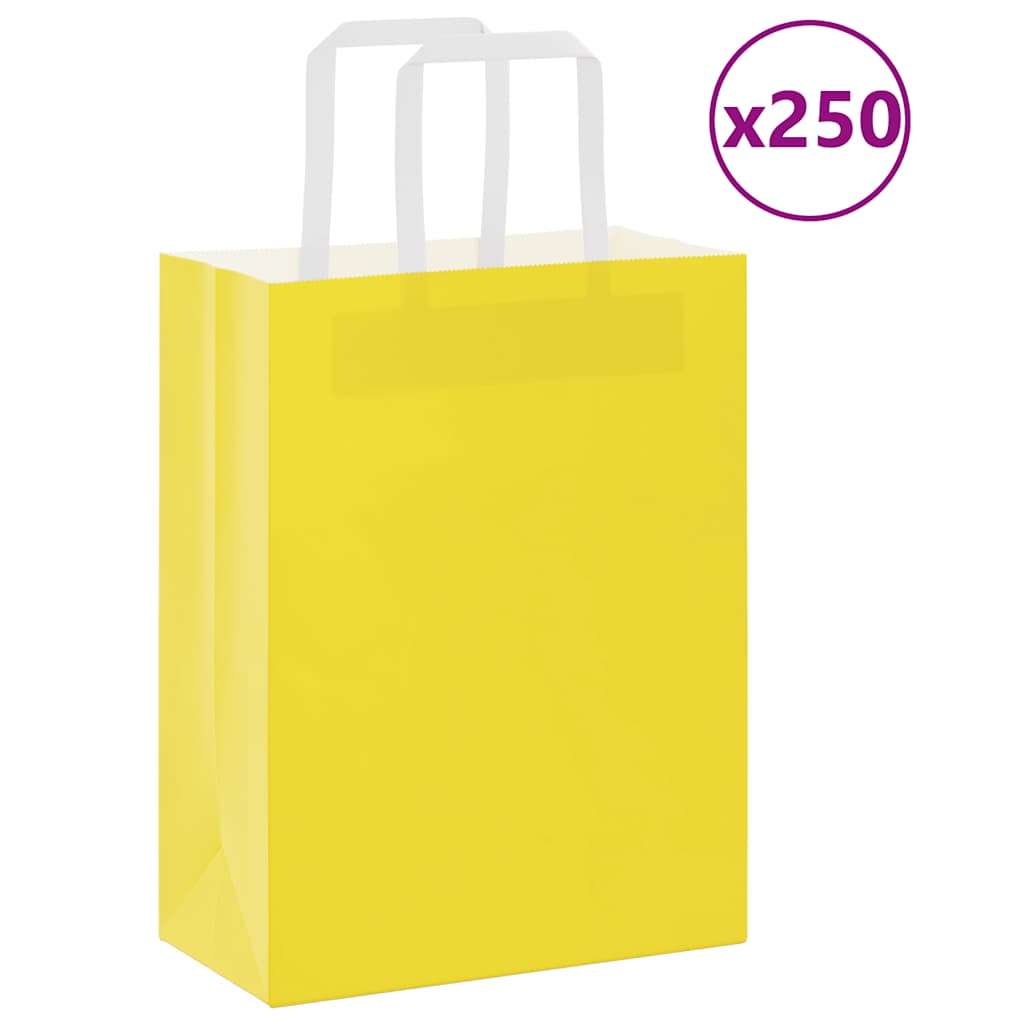 Sacchetti di Carta Kraft 250 pz con Manici Gialli 21x11x28 cm