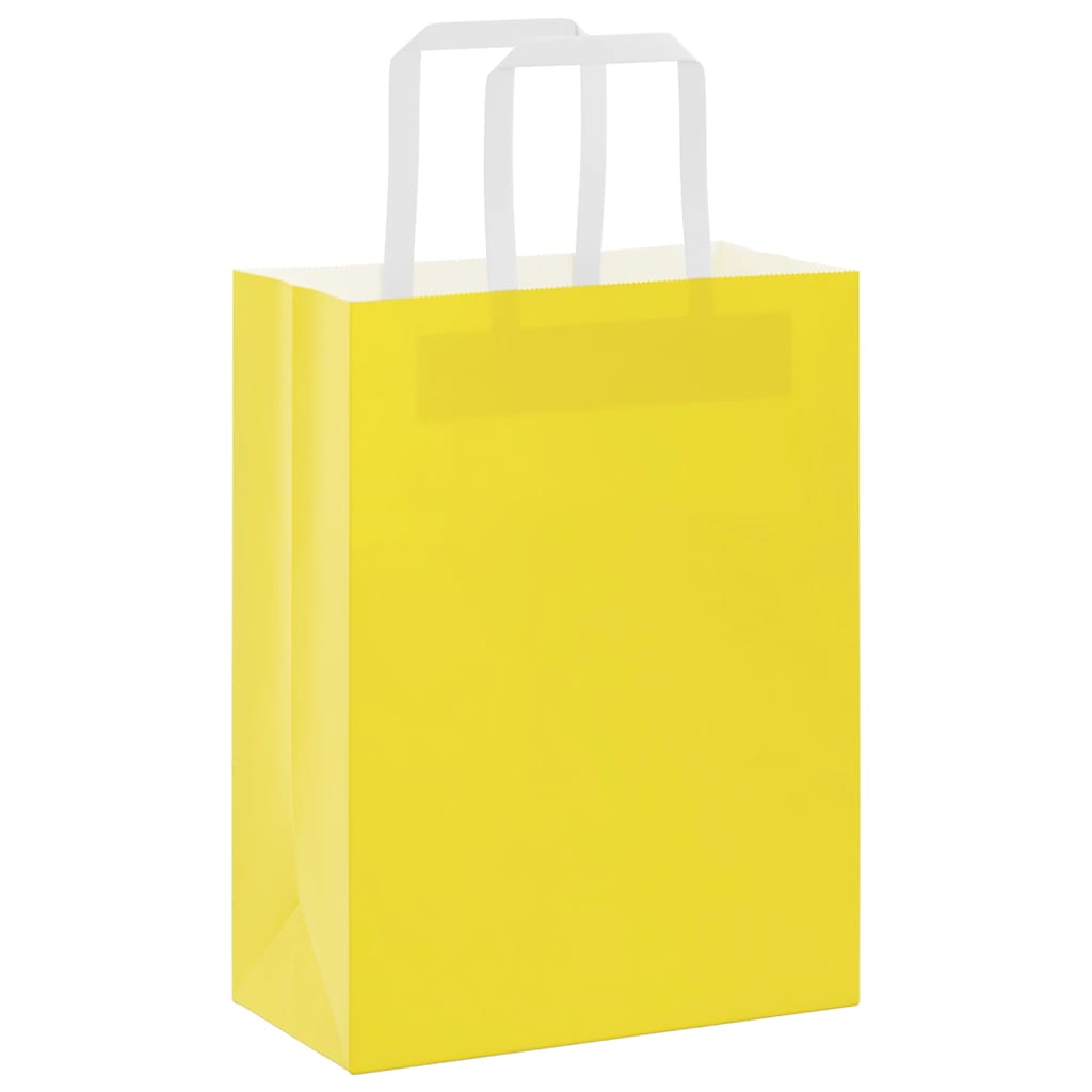 Sacchetti di Carta Kraft 250 pz con Manici Gialli 21x11x28 cm