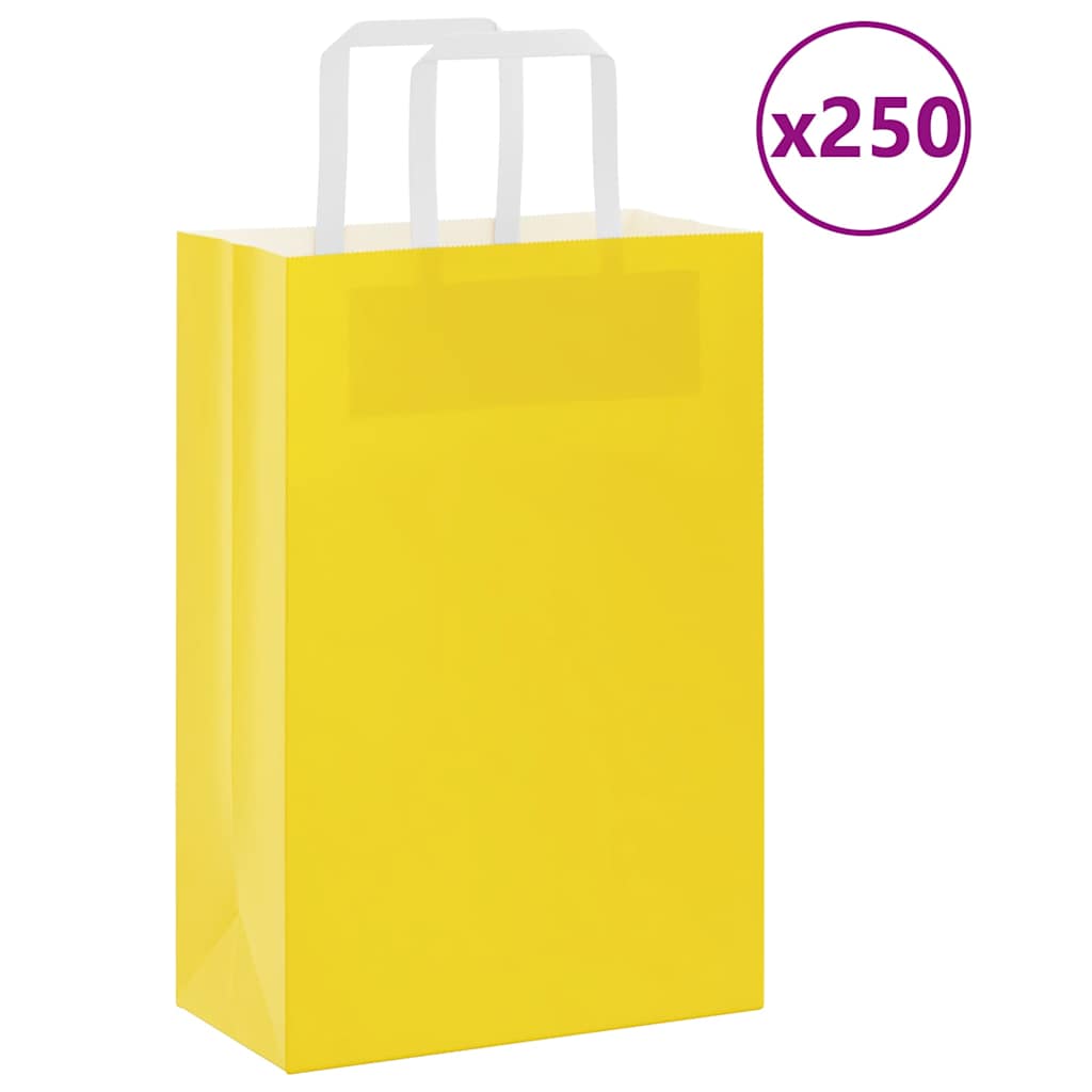 Sacchetti di Carta Kraft 250 pz con Manici Gialli 21x11x31 cm