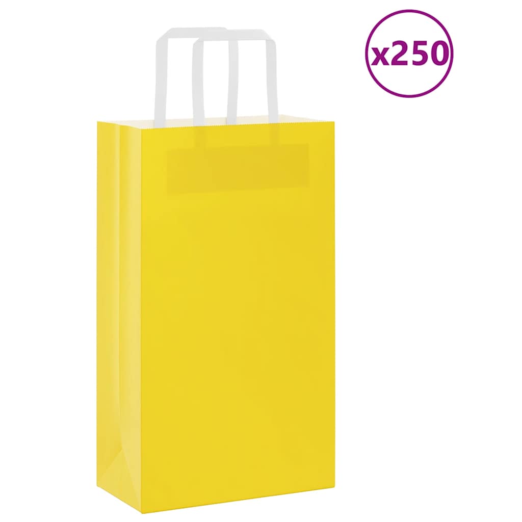 Sacchetti di Carta Kraft 250 pz con Manici Gialli 21x11x36 cm