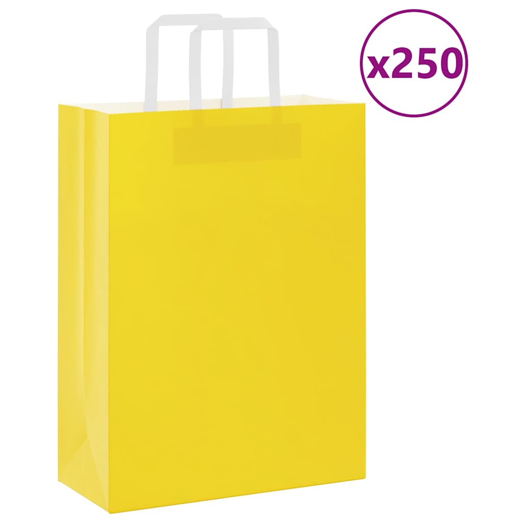 Sacchetti di Carta Kraft 250 pz con Manici Gialli 26x12x35 cm