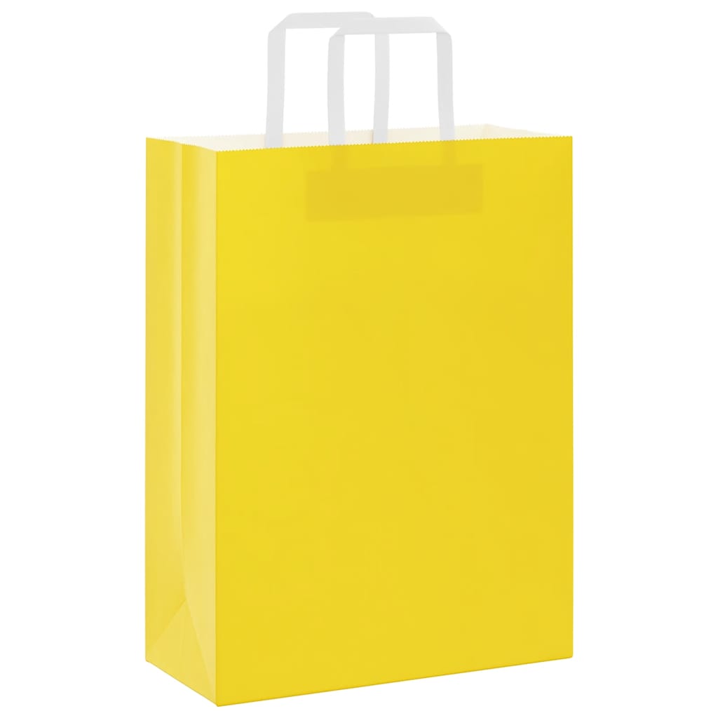 Sacchetti di Carta Kraft 250 pz con Manici Gialli 26x12x35 cm