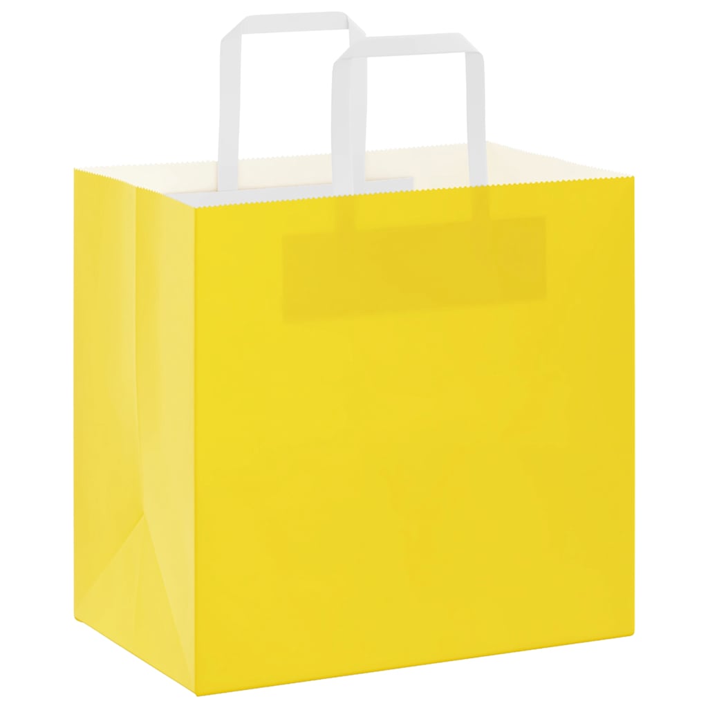 Sacchetti di Carta Kraft 250 pz con Manici Gialli 26x17x25 cm