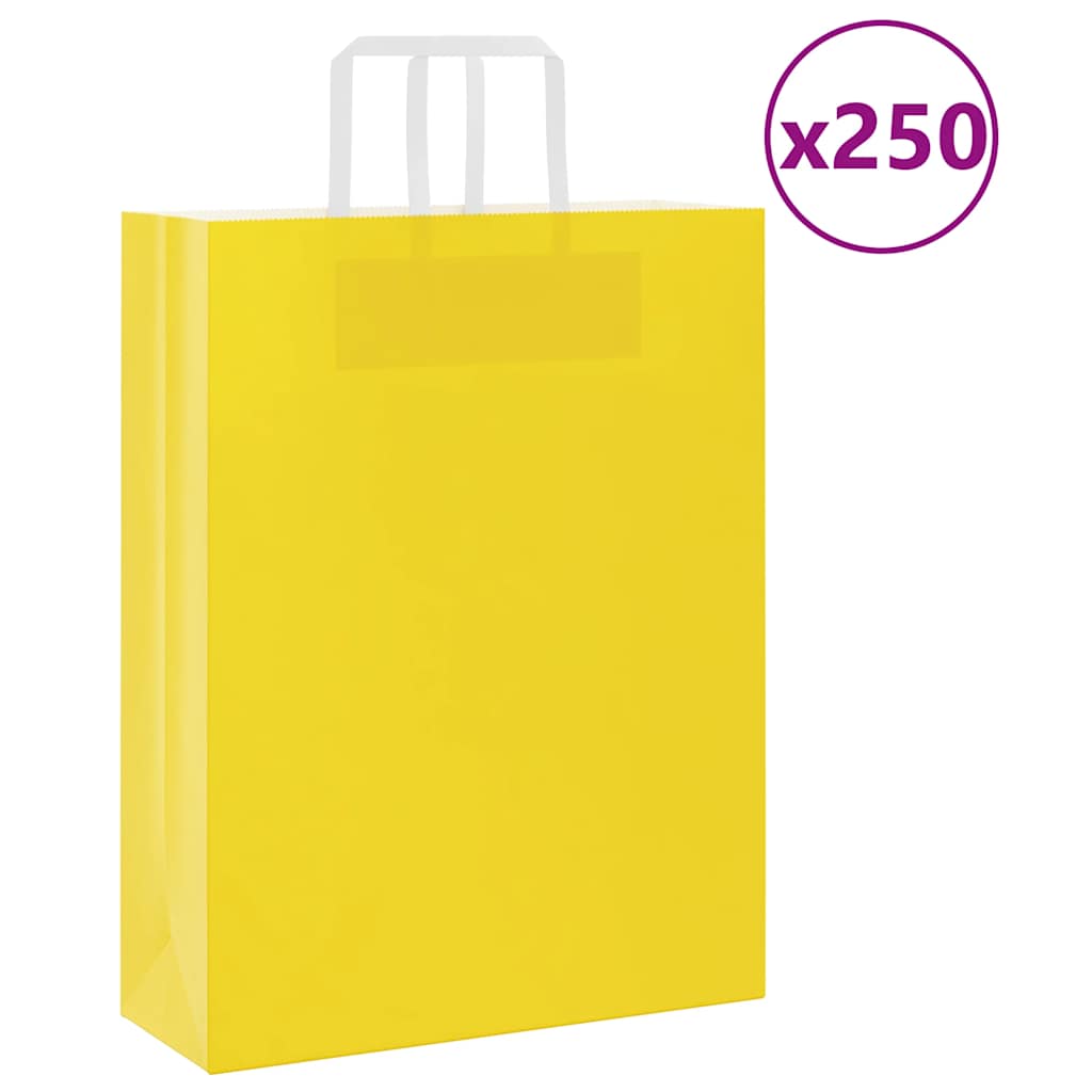 Sacchetti di Carta Kraft 250 pz con Manici Gialli 32x12x42 cm