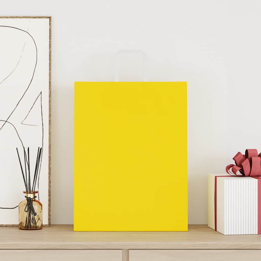 Sacchetti di Carta Kraft 250 pz con Manici Gialli 32x12x42 cm