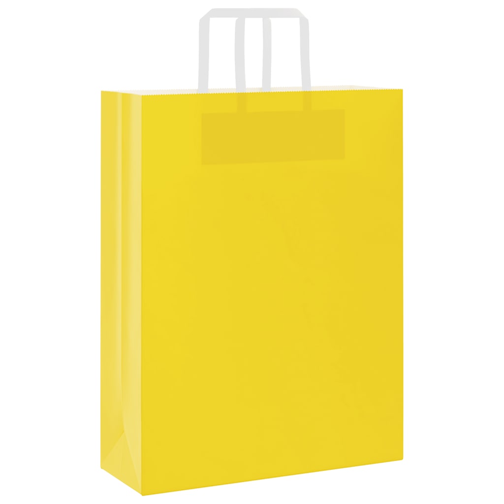 Sacchetti di Carta Kraft 250 pz con Manici Gialli 32x12x42 cm