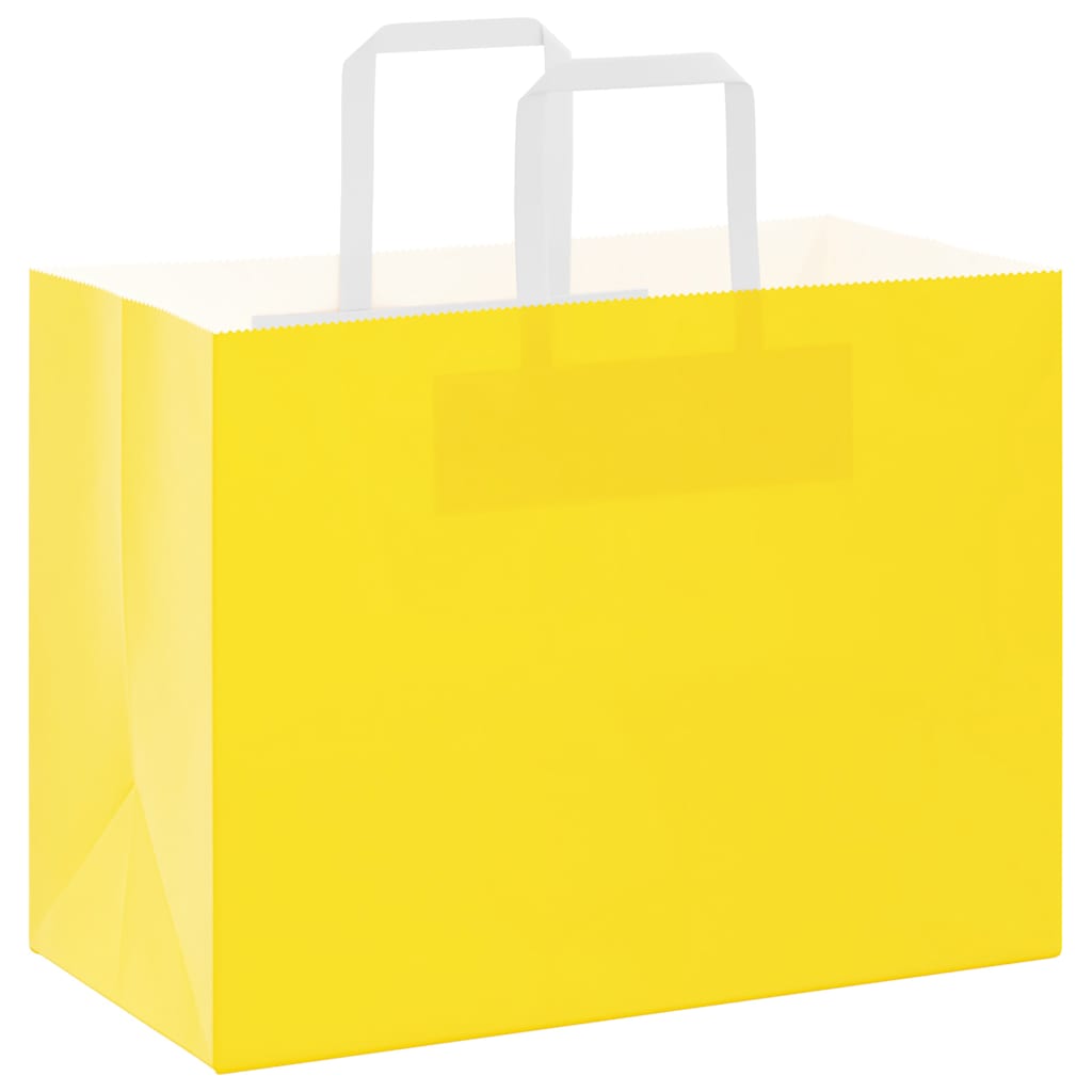 Sacchetti di Carta Kraft 250 pz con Manici Gialli 32x17x25 cm