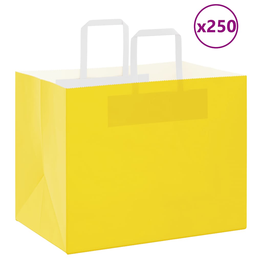 Sacchetti di Carta Kraft 250 pz con Manici Gialli 32x22x24 cm