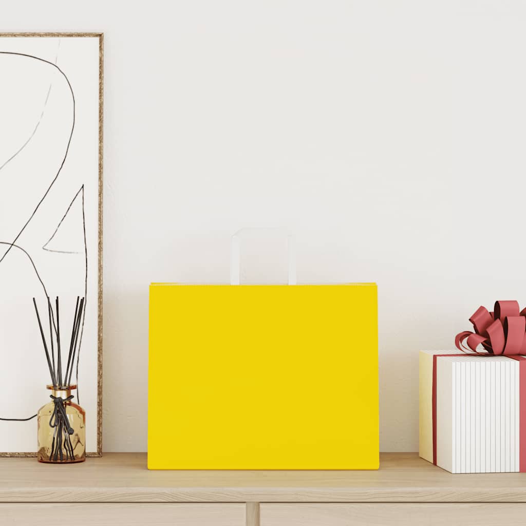 Sacchetti di Carta Kraft 250 pz con Manici Gialli 32x22x24 cm