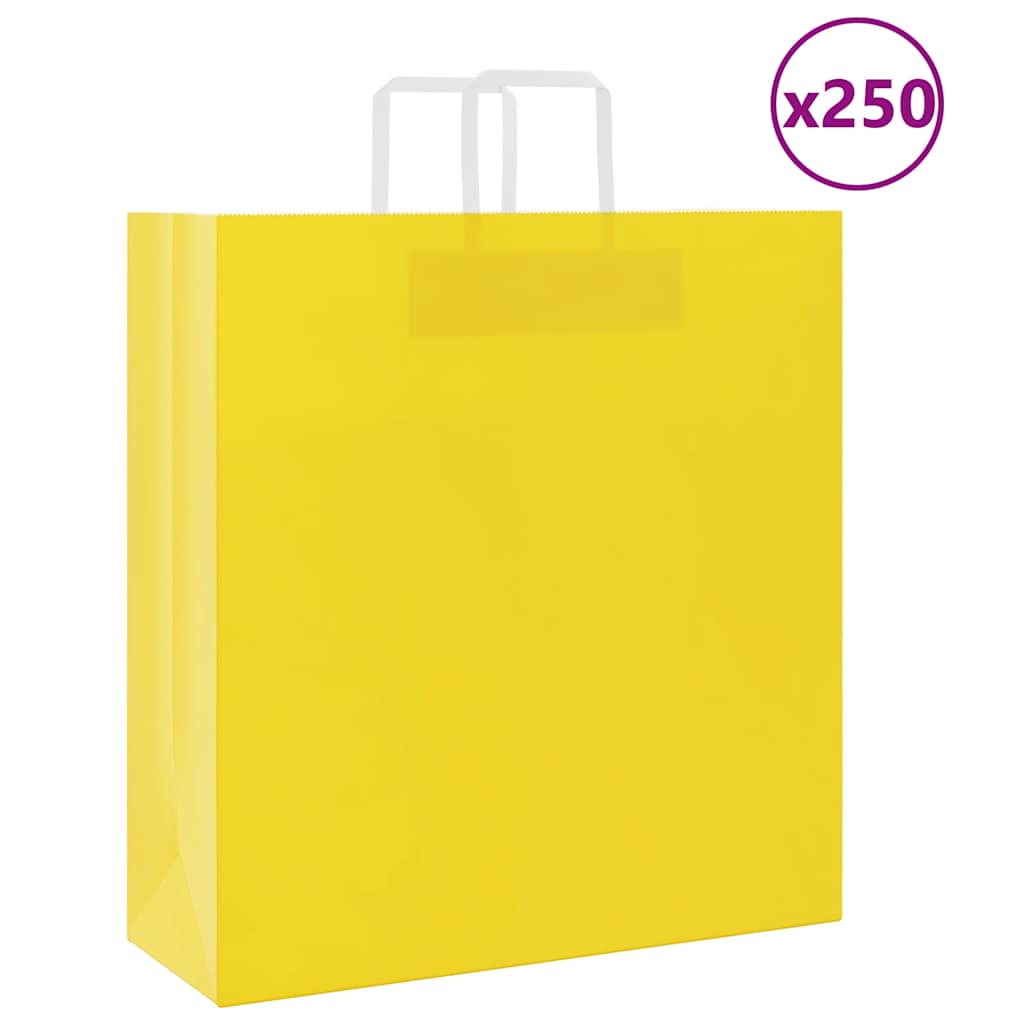 Sacchetti di Carta Kraft 250 pz con Manici Gialli 45x17x48 cm