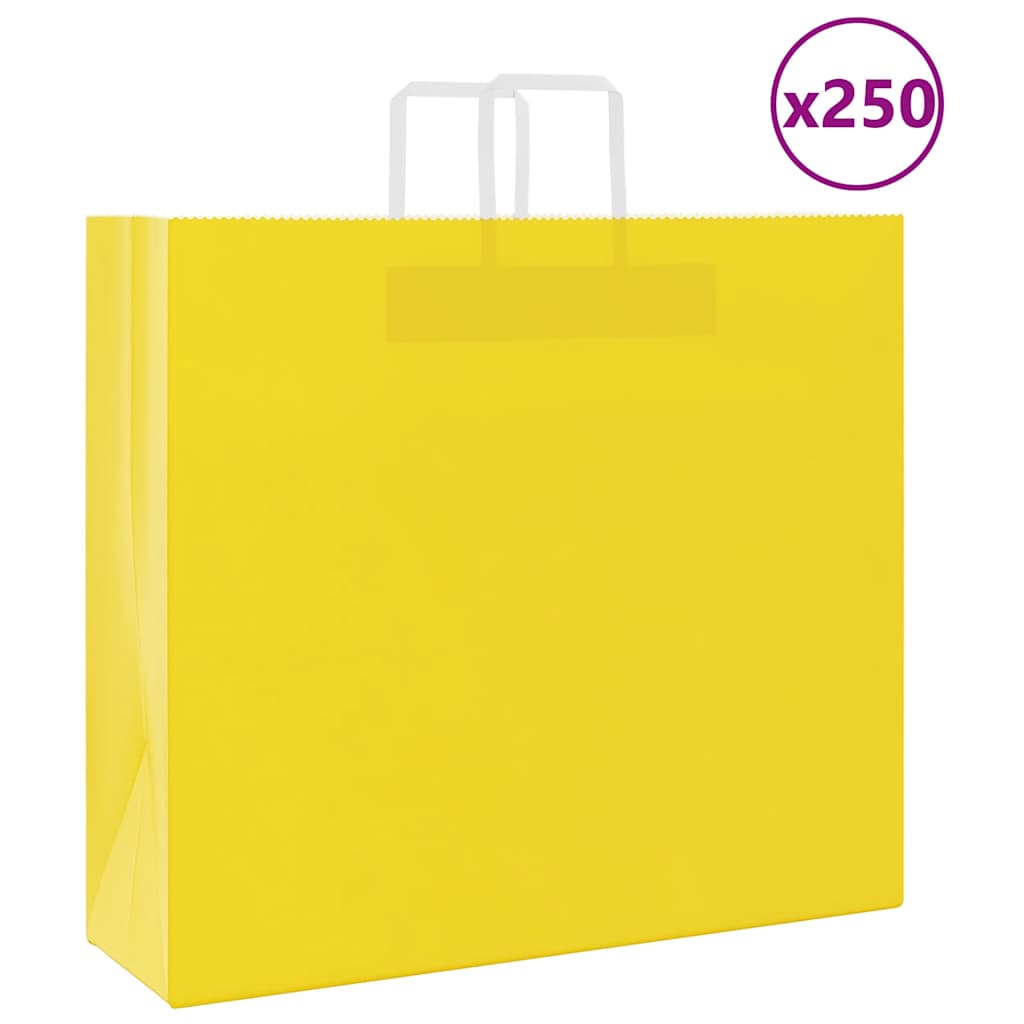 Sacchetti di Carta Kraft 250 pz con Manici Gialli 54x15x49 cm