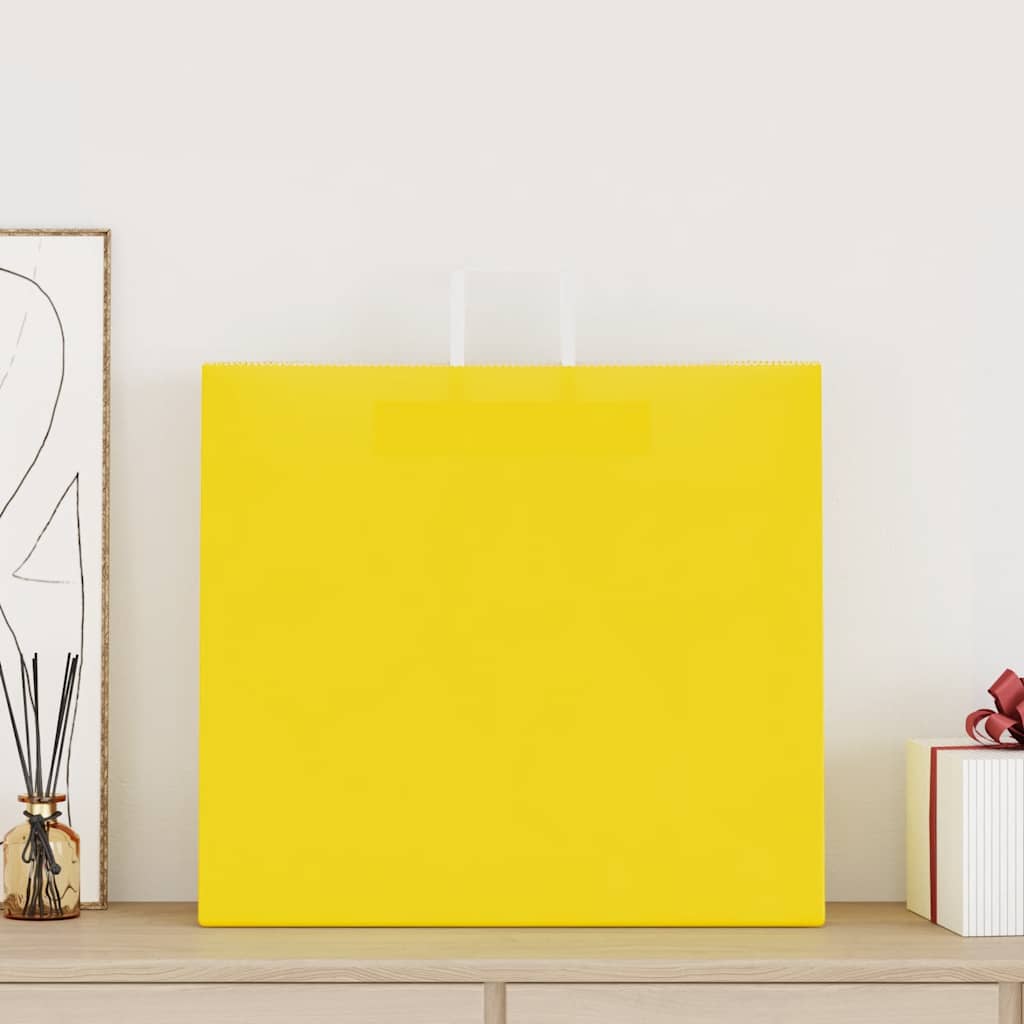 Sacchetti di Carta Kraft 250 pz con Manici Gialli 54x15x49 cm