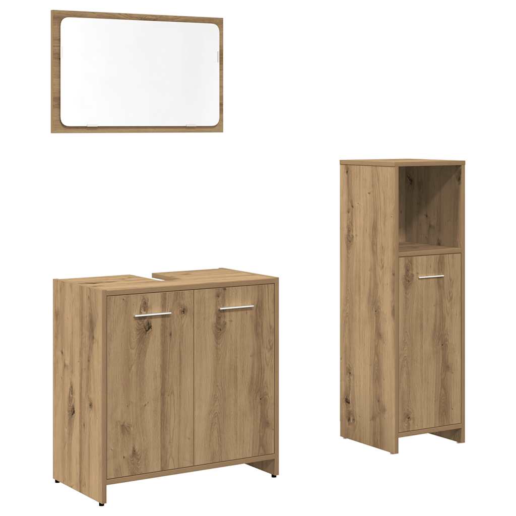 Set Mobili da Bagno 3 pz Rovere Artigianale Legno Multistrato