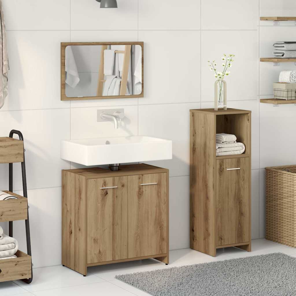 Set Mobili da Bagno 3 pz Rovere Artigianale Legno Multistrato