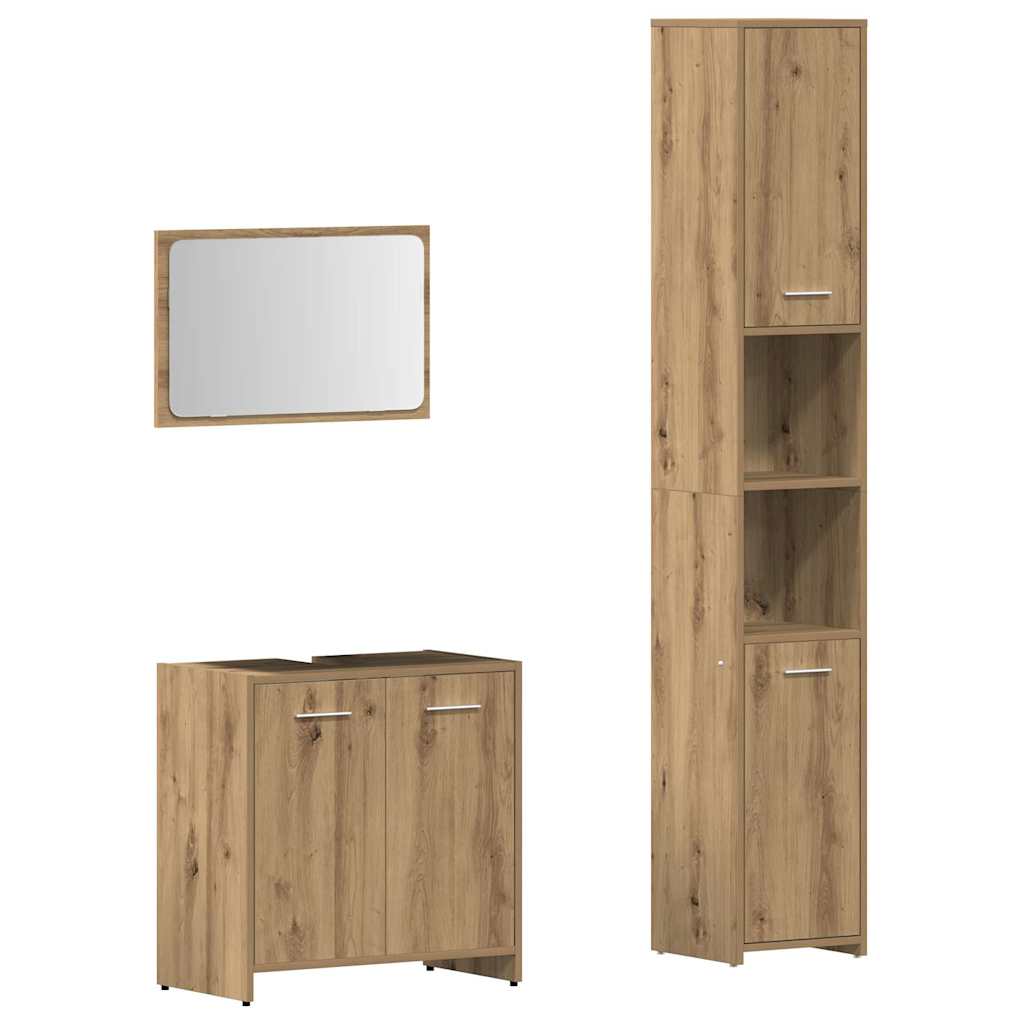 Set Mobili da Bagno 3 pz Rovere Artigianale Legno Multistrato