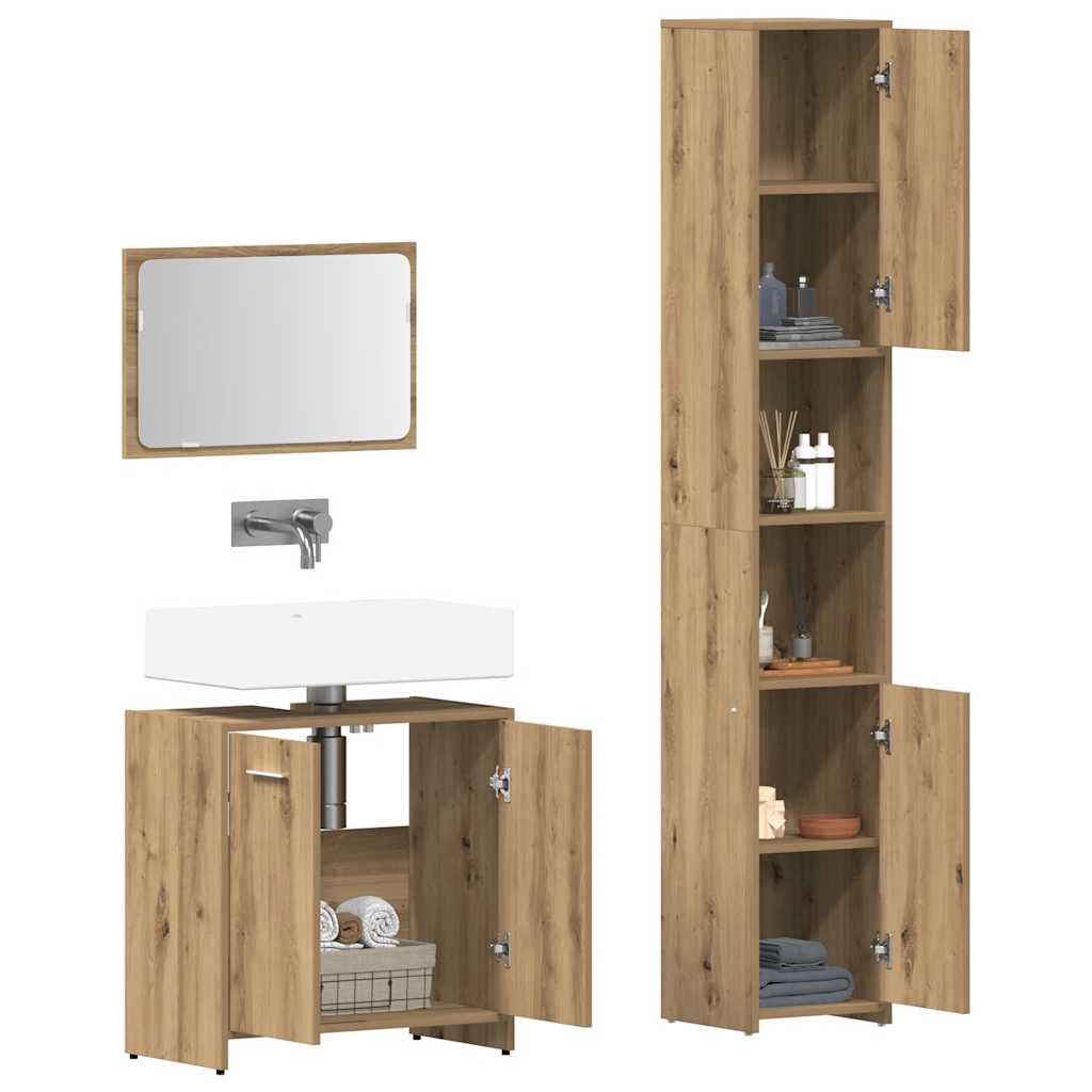 Set Mobili da Bagno 3 pz Rovere Artigianale Legno Multistrato