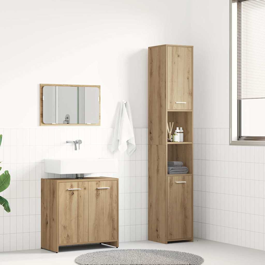 Set Mobili da Bagno 3 pz Rovere Artigianale Legno Multistrato