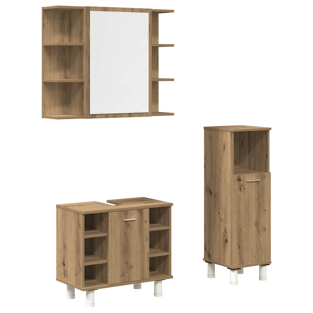 Set Mobili da Bagno 3 pz Rovere Artigianale Legno Multistrato