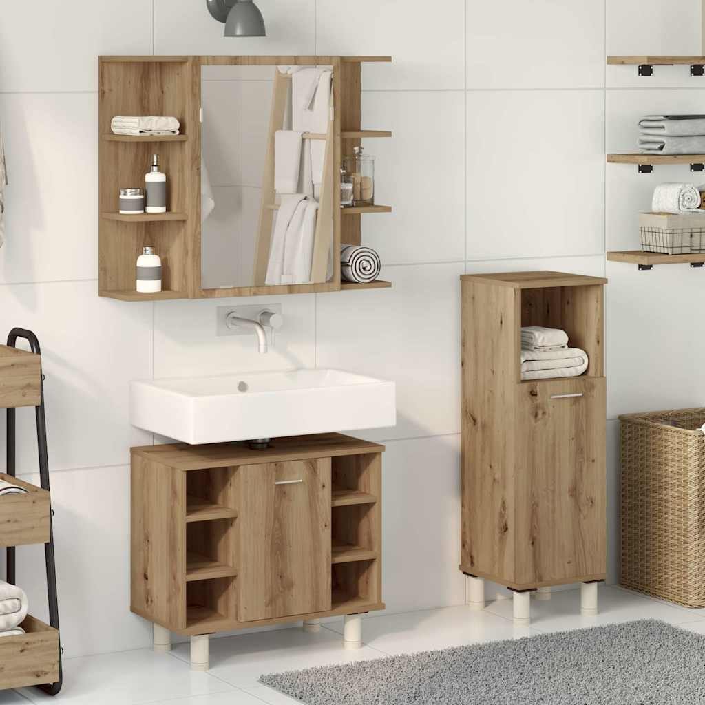 Set Mobili da Bagno 3 pz Rovere Artigianale Legno Multistrato
