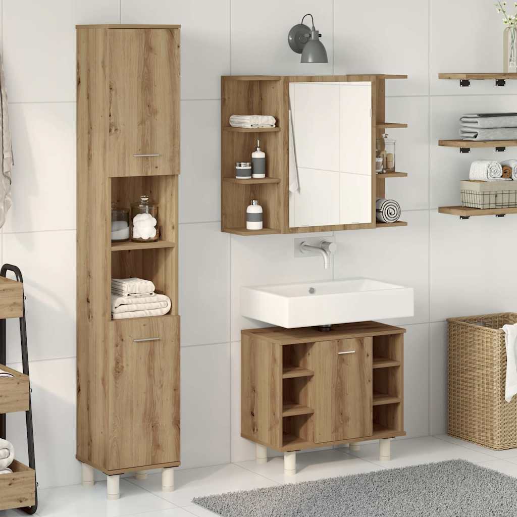 Set Mobili da Bagno 3 pz Rovere Artigianale Legno Multistrato