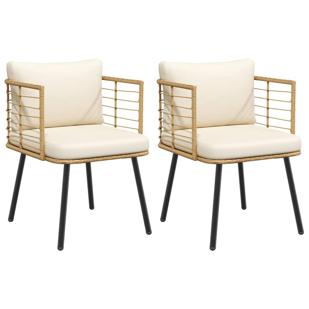 Sedie da Giardino 2pz con Cuscini Naturale in Polyrattan