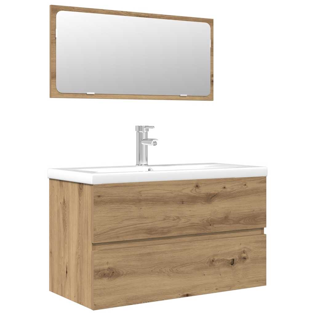 Set Mobili da Bagno 3 pz Rovere Artigianale Legno Multistrato