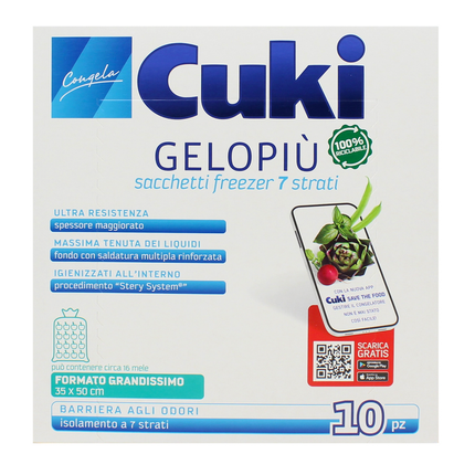 CUKI GELOPIÙ SACCHETTI FREEZER - FORMATO GRANDISSIMO - 10 SACCHETTI - LT 11.0 - CM 35X50