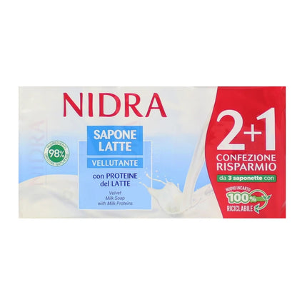 NIDRA SAPONETTALATTE IDRATANTE CON PROTEINE DEL LATTE 2 + 1 PEZZI 90 GRAMMI