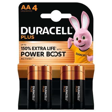 DURACELL PLUS 100 AA4 MN1500 BATTERIA STILO 1,5V ALKALINE BLISTER 4 PZ.