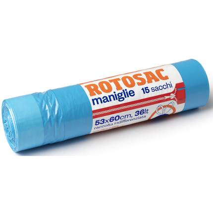 GEL SAC ROTOSAC 15 SACCHI PATTUMIERA INDIFFERENZIATA CON MANIGLIA 53x60 CM 36 LT AZZURRO