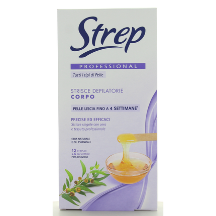 STREP 12 STRISCE DEPILATORIE CORPO VITAMINA E PROFESSIONALI.