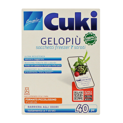 CUKI GELOPIÙ SACCHETTI FREEZER - FORMATO PICCOLISSIMO - 40 SACCHETTI - LT 0.7 - CM 17X22