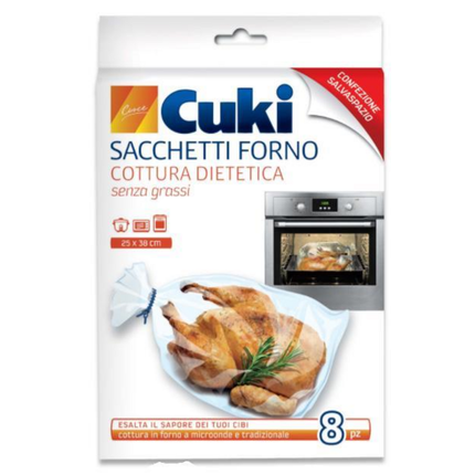 CUKI SACCHETTI FORNO COTTURA DIETETICA - 8 SACCHETTI - CM 25x38 MICROONDE E TRADIZIONALE
