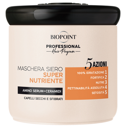 BIOPOINT PROFESSIONAL MASCHERA SIERO SUPER NUTRIENTE 5 AZIONI CAPELLI SECCHI E SFIBRATI AMINO SERUM+CERAMIDI 400 ML