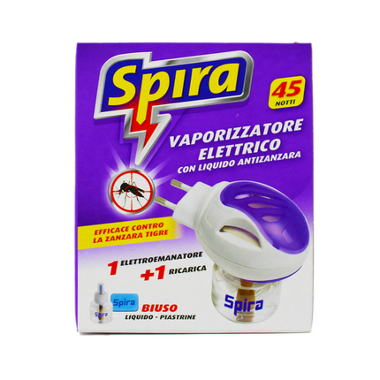 SPIRA INSETTICIDA VAPORIZZATORE ELETTRICO BIUSO + RICARICA LIQUIDA 45 NOTTI O PIASTRINE ANTIZANZARA