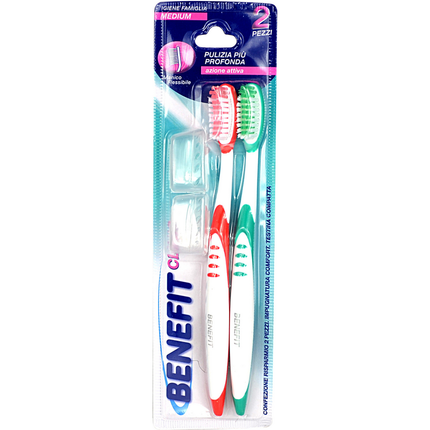 BENEFIT SPAZZOLINO DENTI MEDIUM 2 PZ CON COPRISETOLE