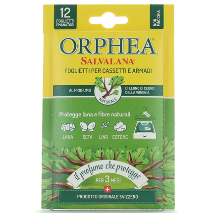 ORPHEA SALVALANA ANTI TARME FOGLIETTI EMANATORI LEGNO DI CEDRO 12 PZ