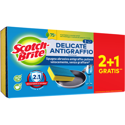 SCOTCH BRITE STROFINETTO SPUGNA ANTIGRAFFIO DELICATE 2 +1 PZ