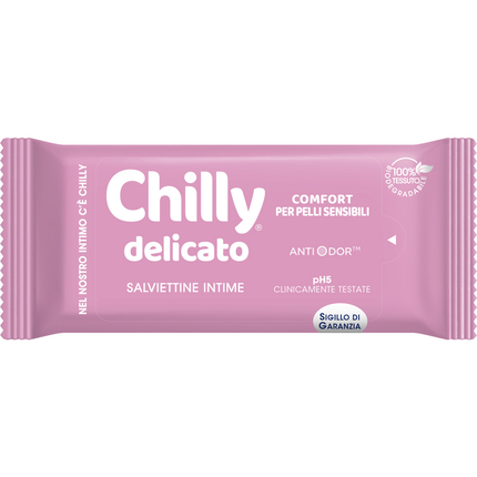 CHILLY 12 SALVIETTE INTIME DELICATO ANTIODOR pH5 100% TESSUTO BIODEGRADABILE