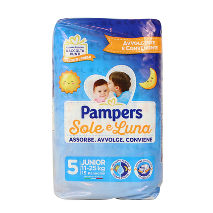 PAMPERS PANNOLINI SOLE E LUNA 5 JUNIOR 11-25 Kg 15 PZ.
