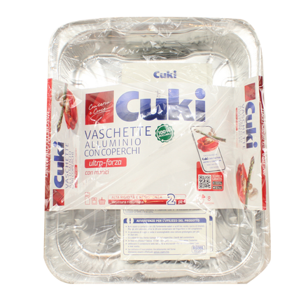 CUKI VASCHETTE ALLUMINIO CON COPERCHI (R98) PER 8 PORZIONI - 2 PEZZI - LT 3,0 (CM 31.9X25.9X5)