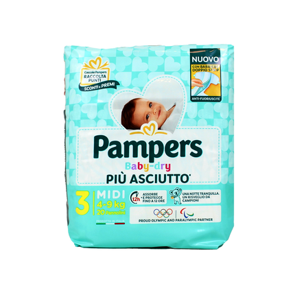 PAMPERS PANNOLINI BABY DRY 3 MIDI 4-9 Kg 20 PZ.