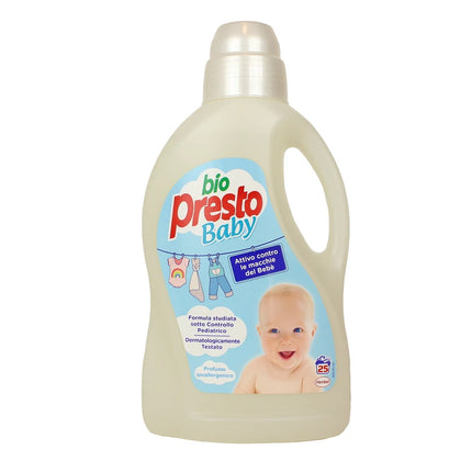 BIO PRESTO BABY DETERSIVO BUCATO A MANO E LAVATRICE LIQUIDO CAPI DELICATI DEI BAMBINI 25 LAVAGGI 1,5 LITRI