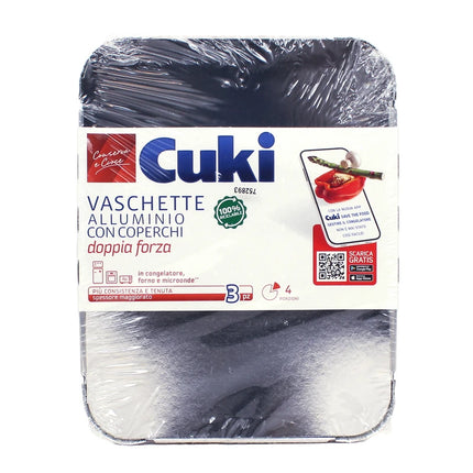 CUKI VASCHETTE ALLUMINIO CON COPERCHI (R75) PER 4 PORZIONI - 4 PEZZI - LT 1,1 (CM 22.3X17.3X3.5)